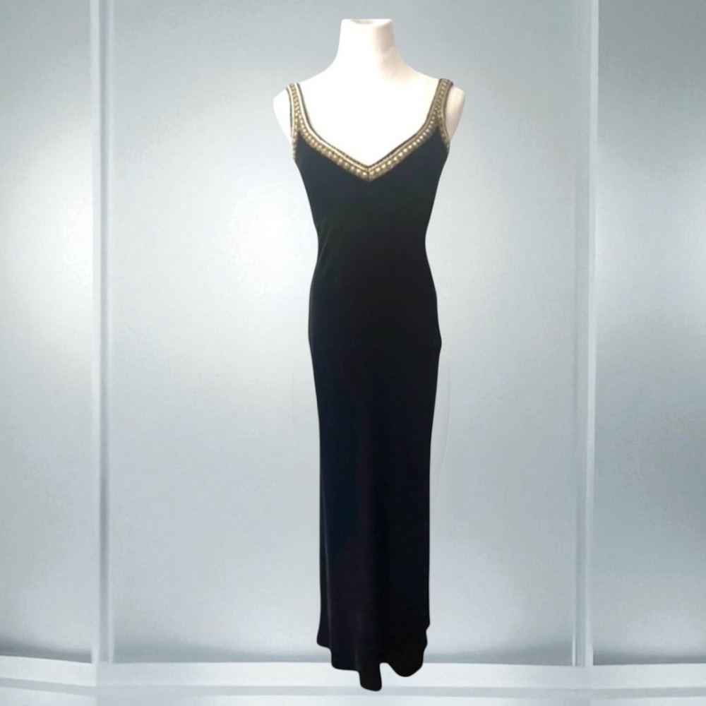VTG CARMEN MARC VALVO CIRCA 1990’s BLACK VELVET ART DECO GRECIAN GODDESS…